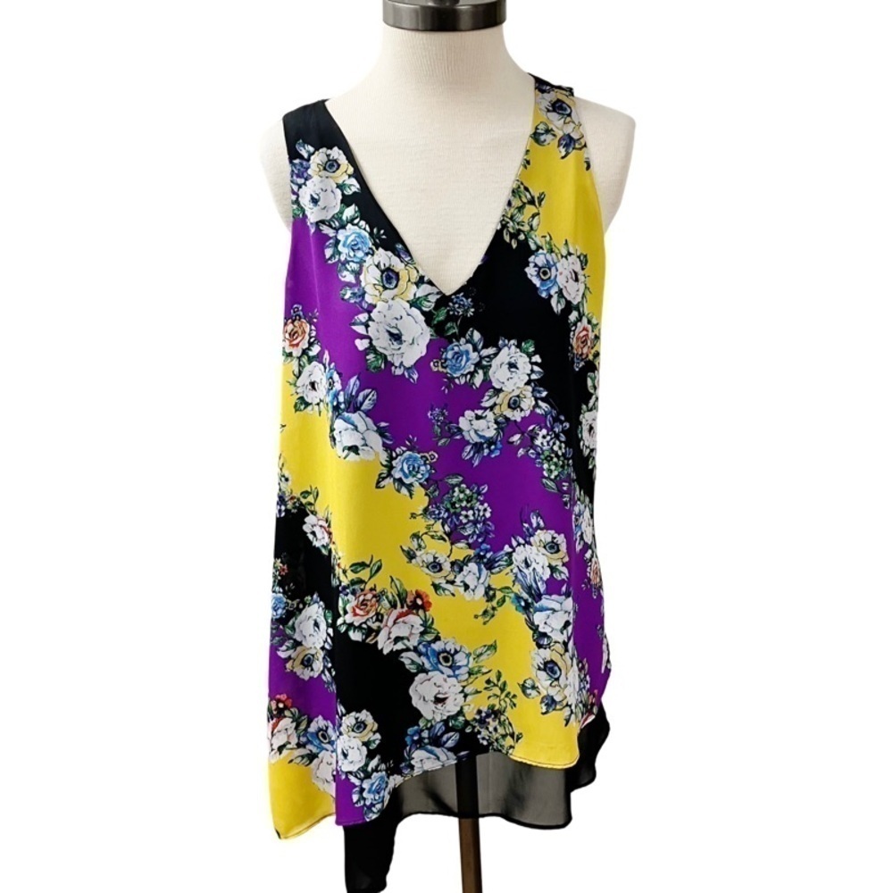 ZAC & RACHEL Floral Blouse Women’s SIZE Large Sheer Layer Sleeveless V-Neck
